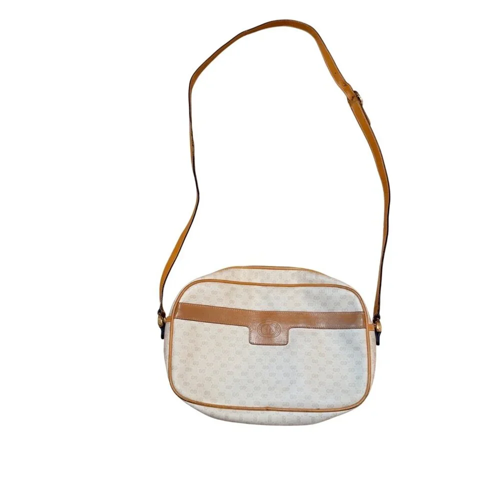 Gucci Women's Crossbody Bag Cream Tan Leather Trim Micro GG Monogram Vintage - Picture 2 of 14